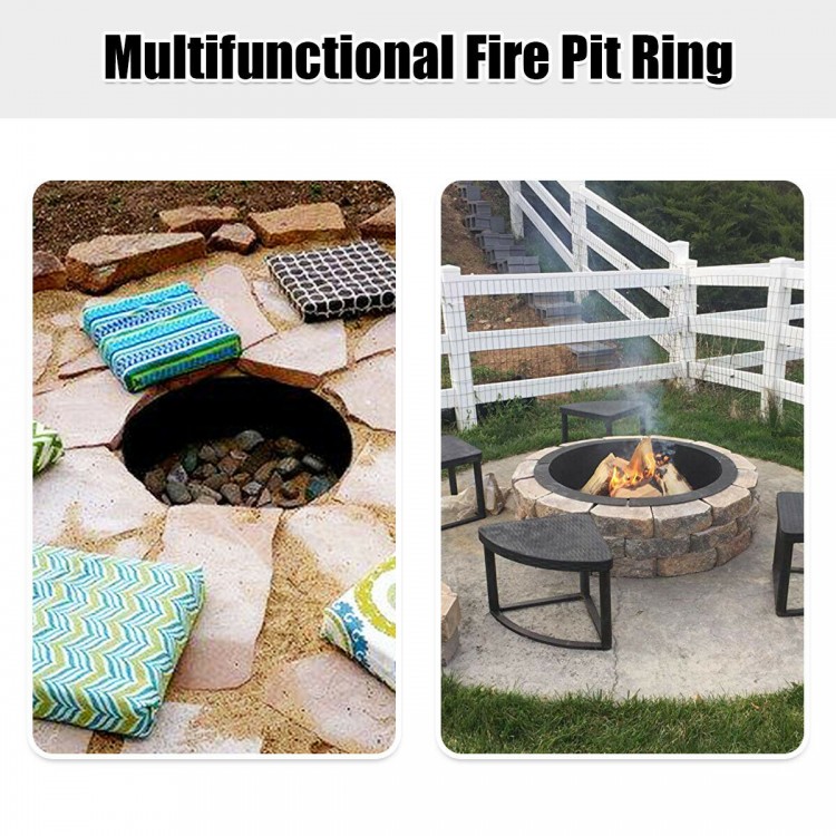36-inch round steel fire pit ring with smooth edges, perfect for DIY outdoor use, durable and weather-resistant.