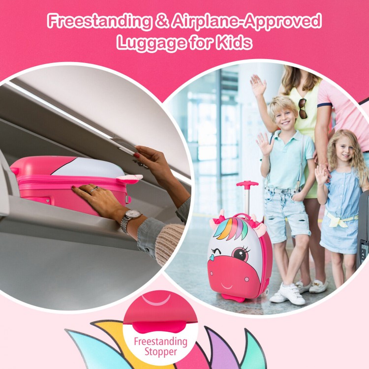 16-inch pink kids rolling luggage with flashing wheels, telescoping handle, and cute design, perfect for travel and.