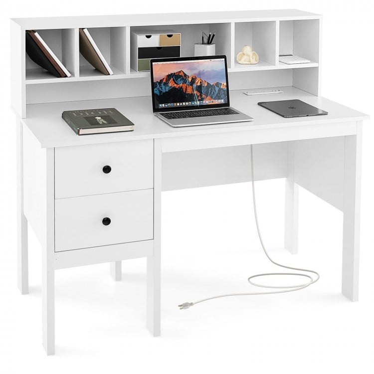 48 Inch Computer Desk with Drawers Power Outlets - Gallery View 1 of 11