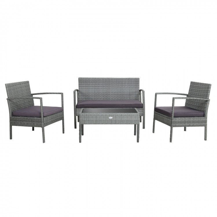 Loveseat from the 4-piece outdoor rattan conversation set with soft cushions and high backrest, perfect for patio.