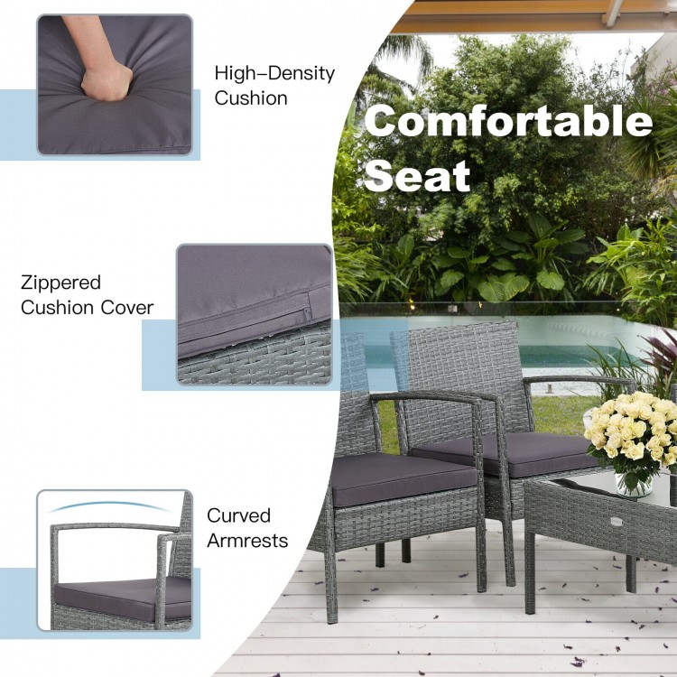 Curved armrests and high-density cushion of the outdoor rattan conversation set for comfortable seating in the garden.