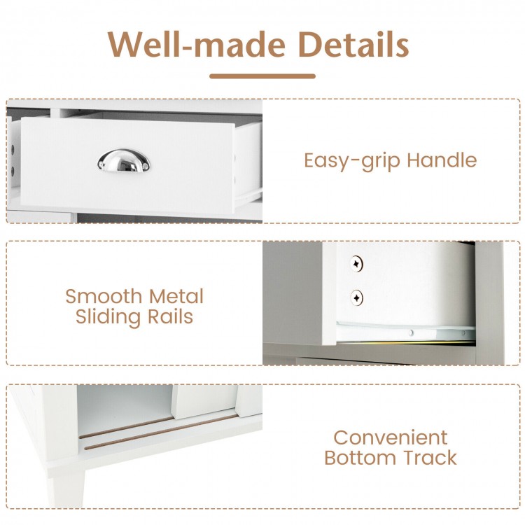 Close-up of the Freestanding Kitchen Pantry's easy-grip handle and smooth metal sliding rails for convenient storage.