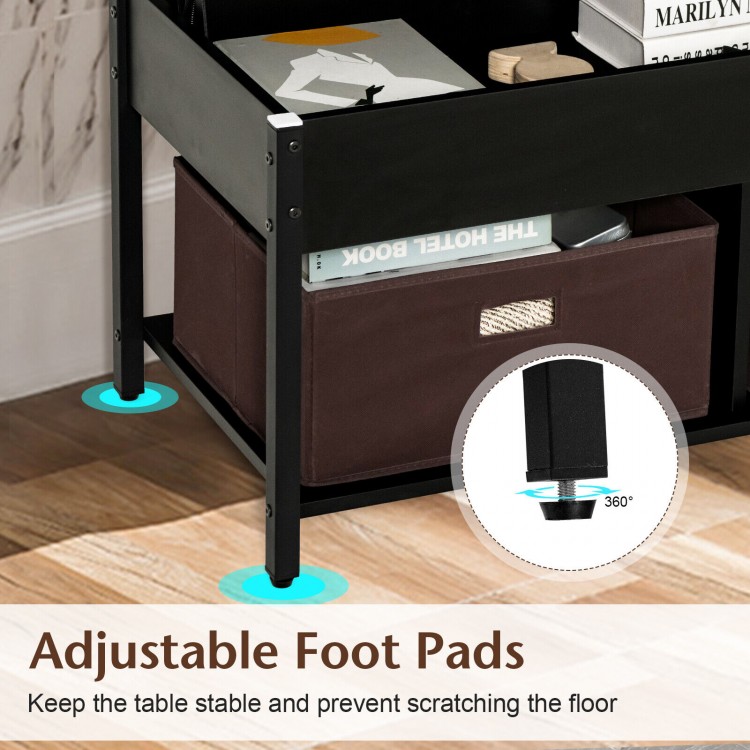 Adjustable foot pads on the black lift top coffee table ensure stability and prevent floor scratches for living room.