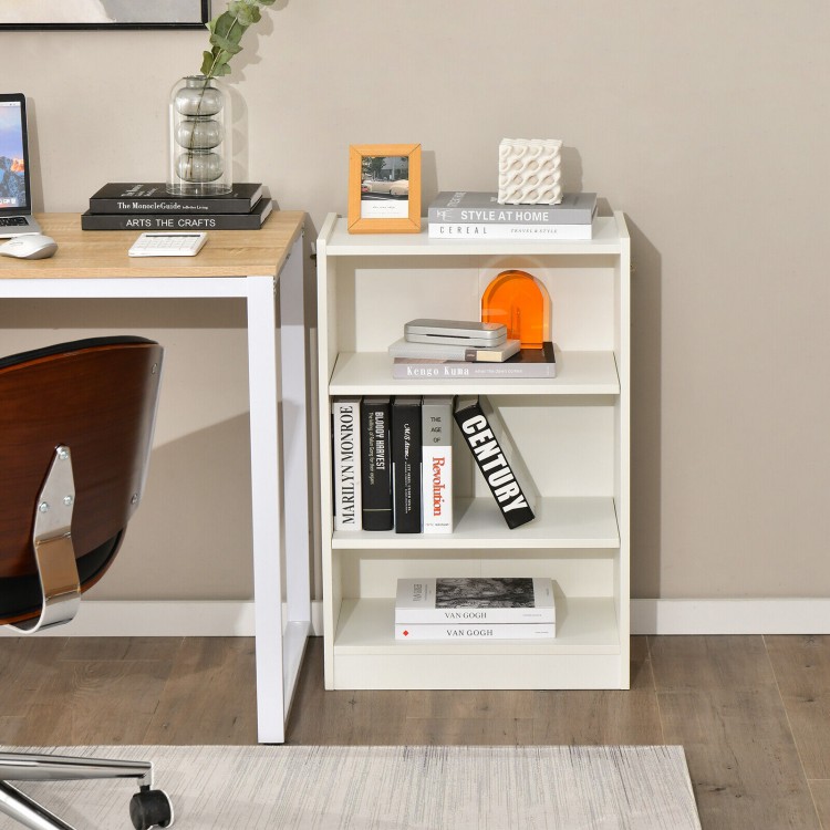 3-tier white bookcase with adjustable shelves, perfect for organizing supplies in living room, bedroom, or study.
