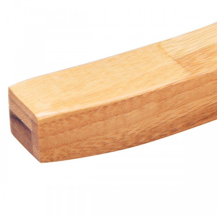 Close-up of the smooth edge of a bamboo shower chair bench, featuring eco-friendly construction and a durable design.
