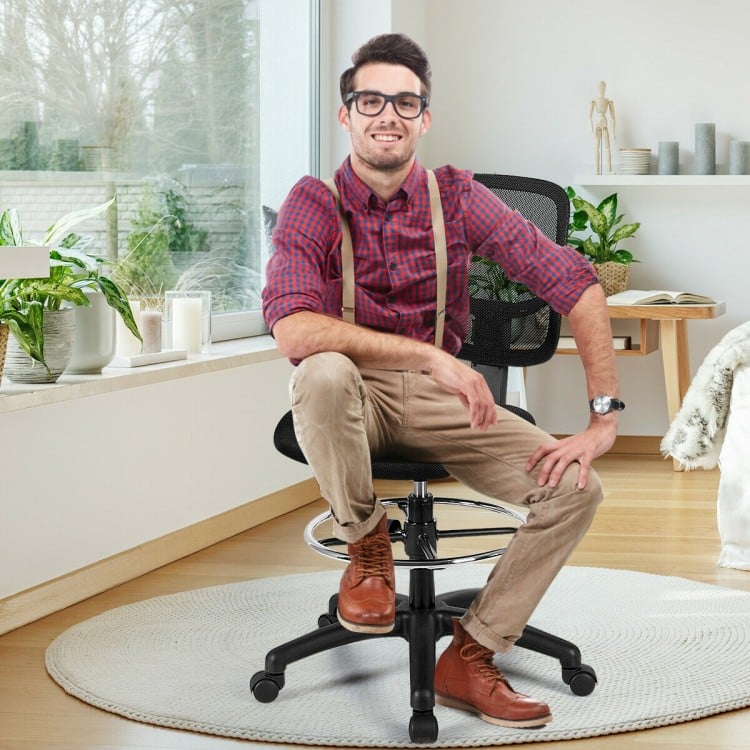 Adjustable height mid back mesh drafting office chair with ergonomic lumbar support, perfect for home or office use.