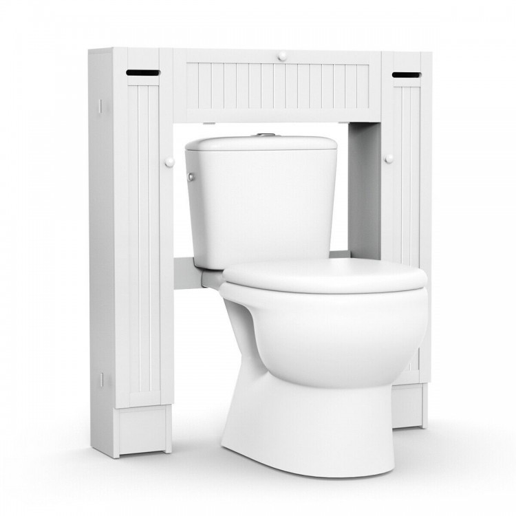 Elegant white wooden over the toilet storage cabinet with MDF construction, perfect for utilizing space and.