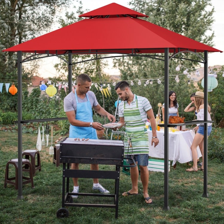 Outdoor barbecue grill gazebo with double roof, 360-degree ventilation, and built-in bottle opener for convenient.