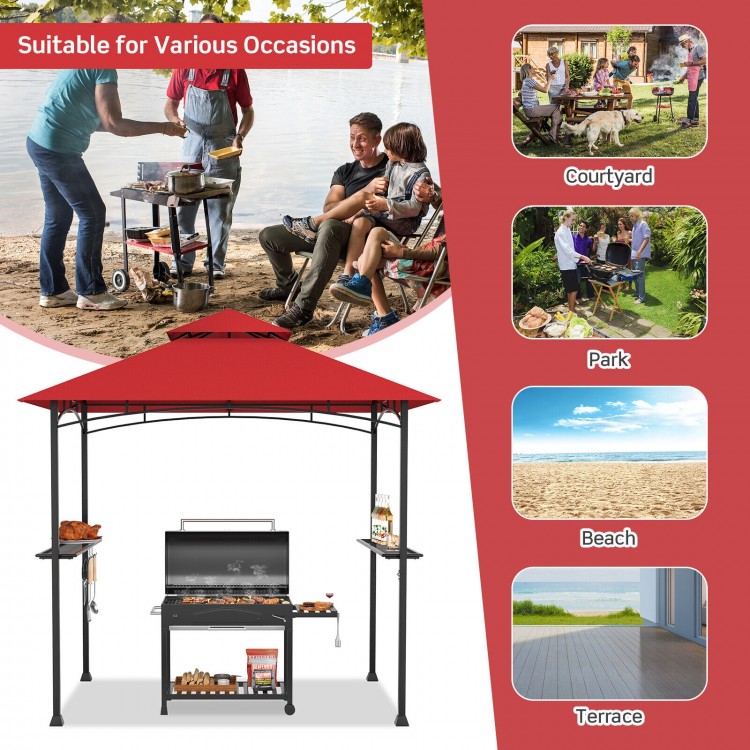 Outdoor barbecue grill gazebo with double roof, 360-degree ventilation, and durable UV-resistant polyester canopy.