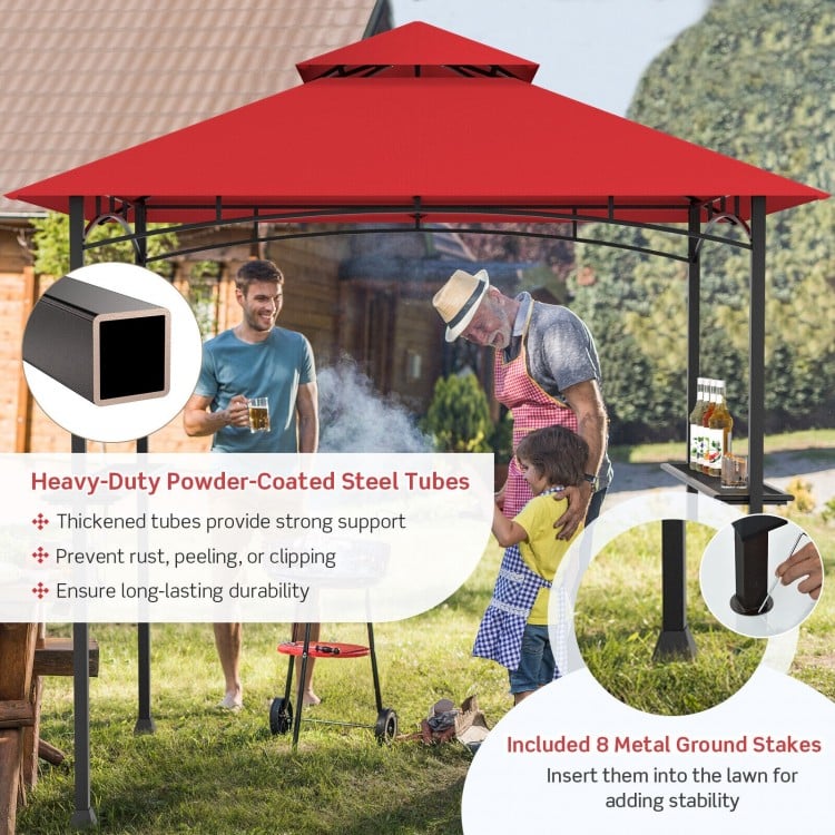 Outdoor barbecue grill gazebo with double roof, 360-degree ventilation, and sturdy steel tubes for stability.