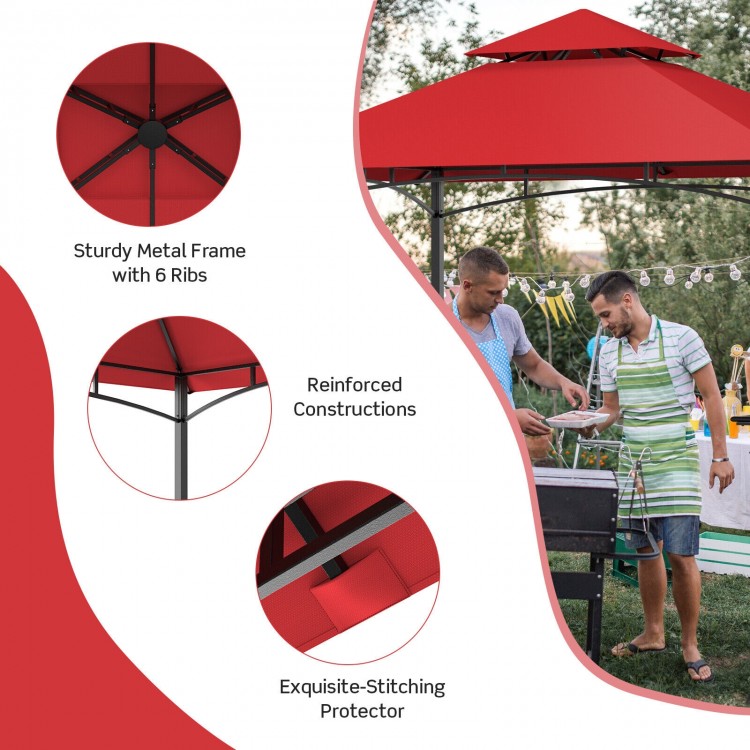 Outdoor barbecue grill gazebo with double roof, sturdy metal frame, and 360-degree ventilation for smoke control.