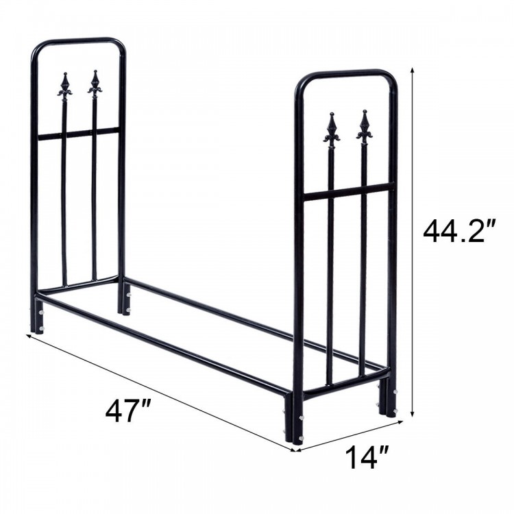 Heavy duty 4 feet outdoor firewood storage rack made of black powder-coated steel for neat wood stacking and.