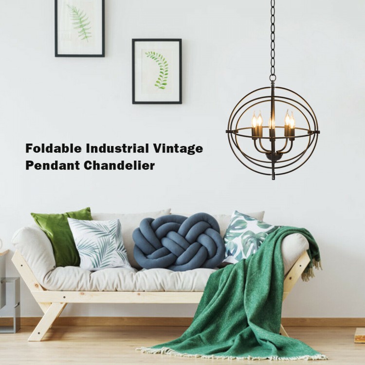 20-inch industrial 5-light metal chandelier with adjustable rings, perfect for residential or commercial lighting.