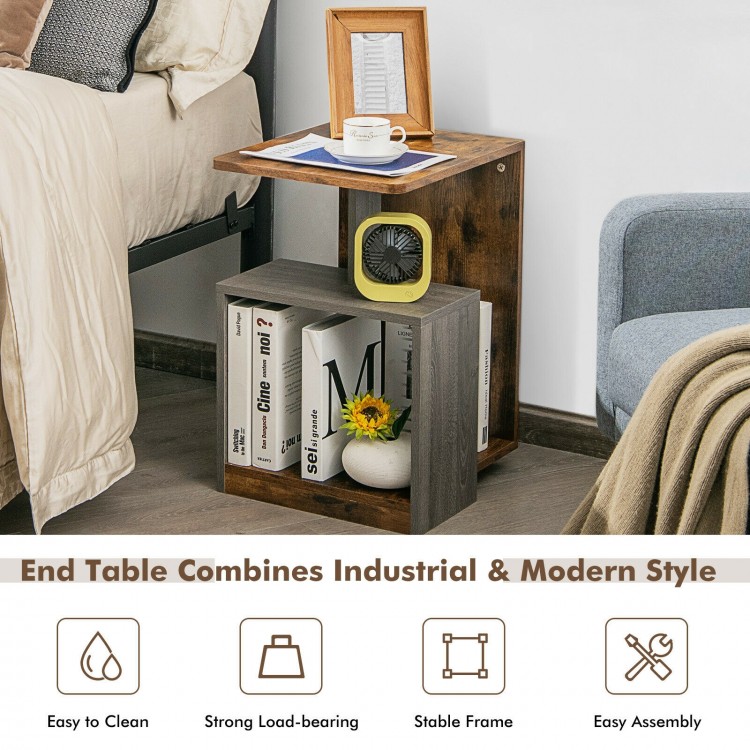 3-tier end table in brown with open storage shelves, perfect for living room or bedroom decor and easy access to items.
