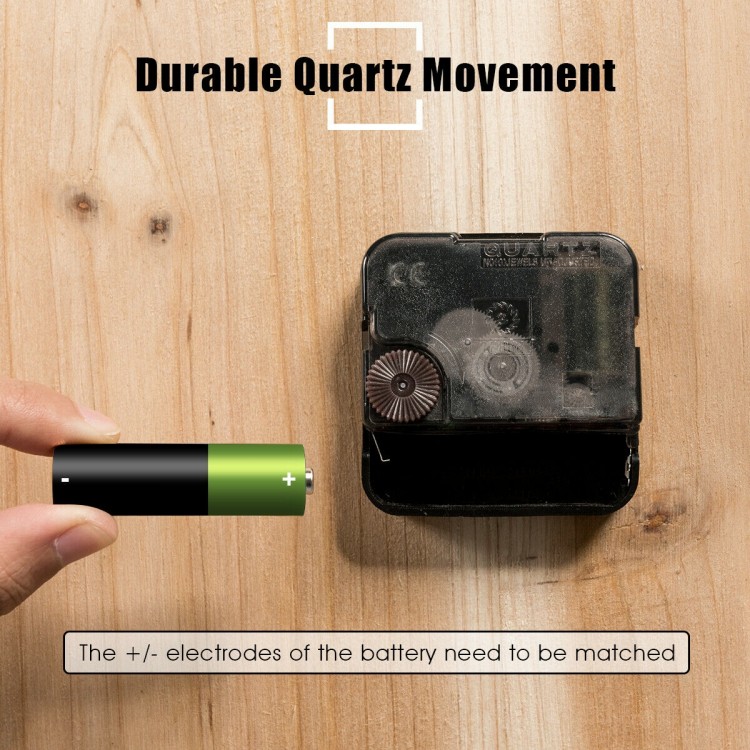 Close-up of the quartz movement mechanism for the 27-inch round wall clock, showcasing battery installation.