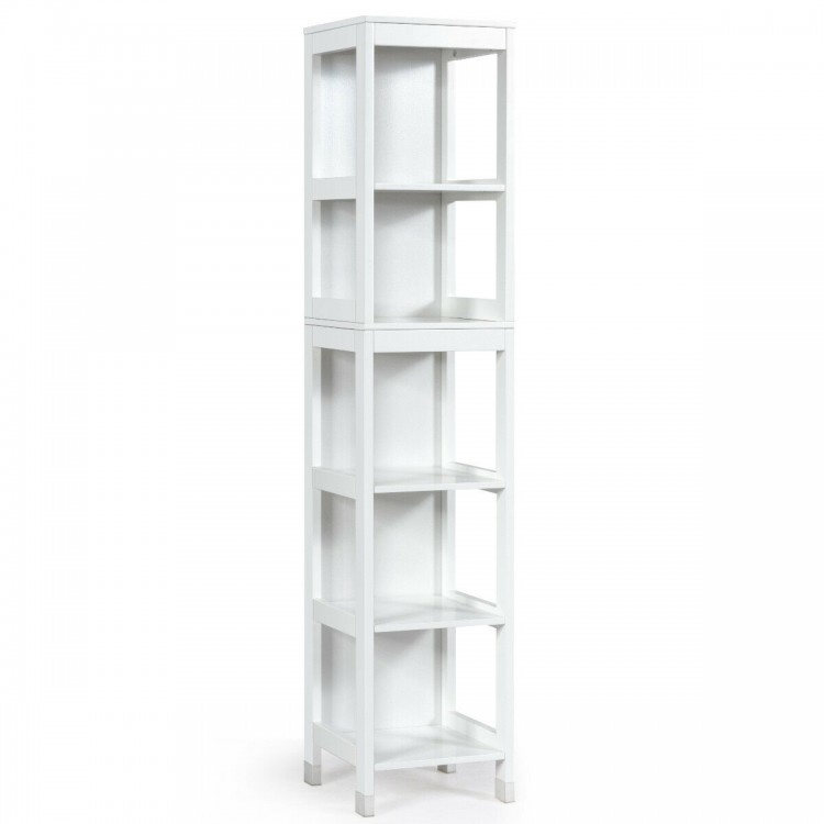 5-tier white multifunctional storage cabinet with two drawers, ideal for organizing small items in any room.