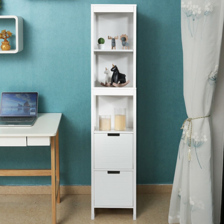 5-tier white multifunctional storage cabinet with 2 drawers, perfect for organizing small items in any room.