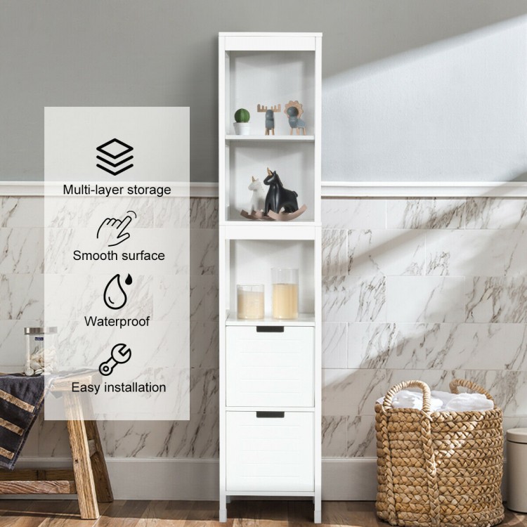 5-tier multifunctional bathroom storage cabinet in white with 2 drawers, waterproof, easy installation, ideal for.