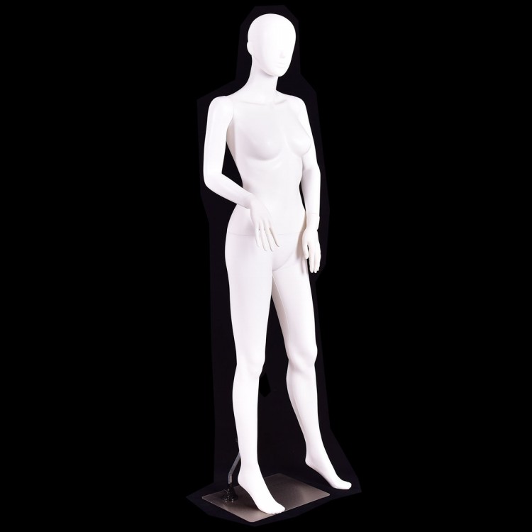 5.8 feet female mannequin in a standing pose, featuring detachable arms and a sturdy metal base for easy dressing.