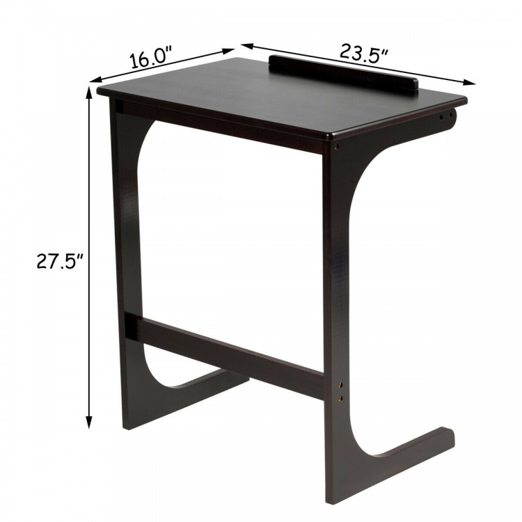 Adjustable C-shape end table in brown with tilting top, 7 height settings, and ample legroom for comfort.