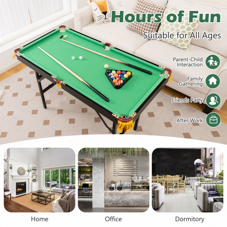 47-inch green folding billiard table with cues and accessories, perfect for kids' play and family gatherings.