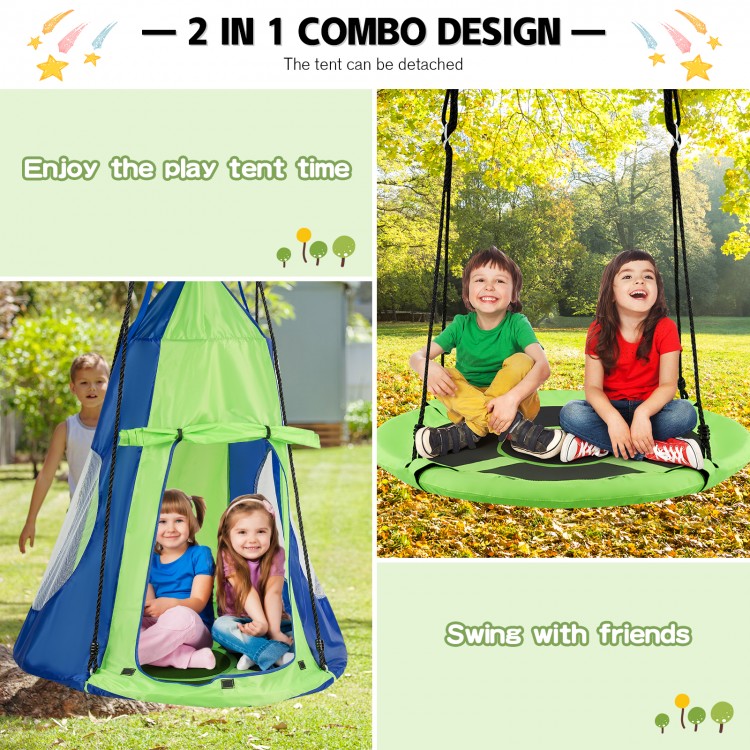 Kids 40-inch hanging chair swing tent set in green, perfect for playtime and relaxation in the backyard or playroom.