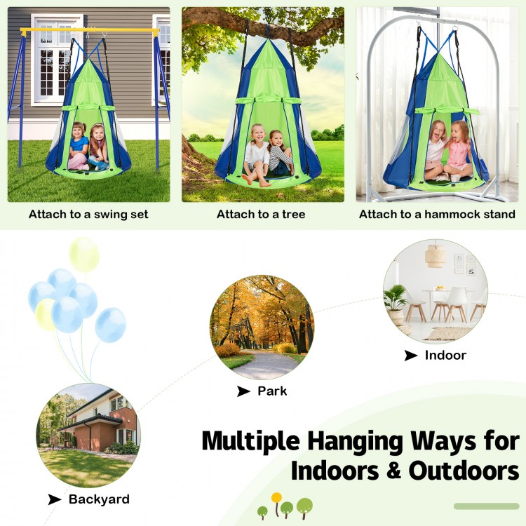 40-inch kids hanging chair swing tent in green, suitable for 2-3 kids, perfect for indoor and outdoor use.