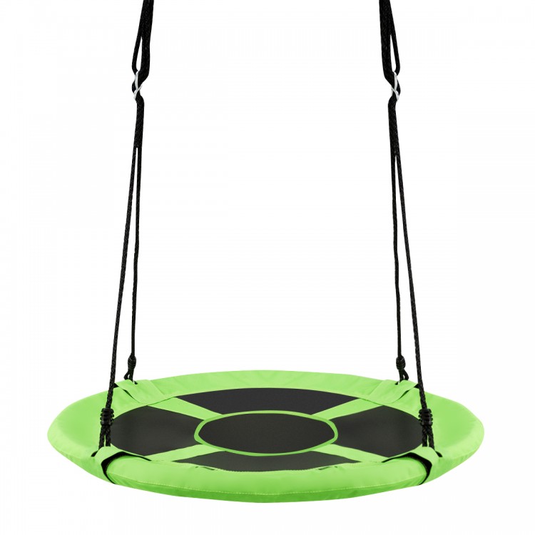 Green 40-inch kids hanging chair swing with detachable tent, suitable for 2-3 kids, perfect for indoor or outdoor use.