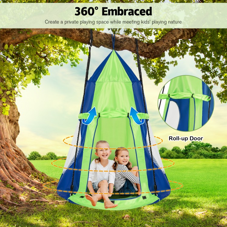 Kids hanging chair swing tent set in green, 40-inch diameter, suitable for 2-3 kids, ideal for outdoor play and.