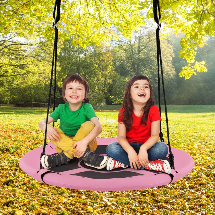 Kids enjoy the 40-inch pink hanging chair swing tent, perfect for outdoor play and cozy reading nooks.
