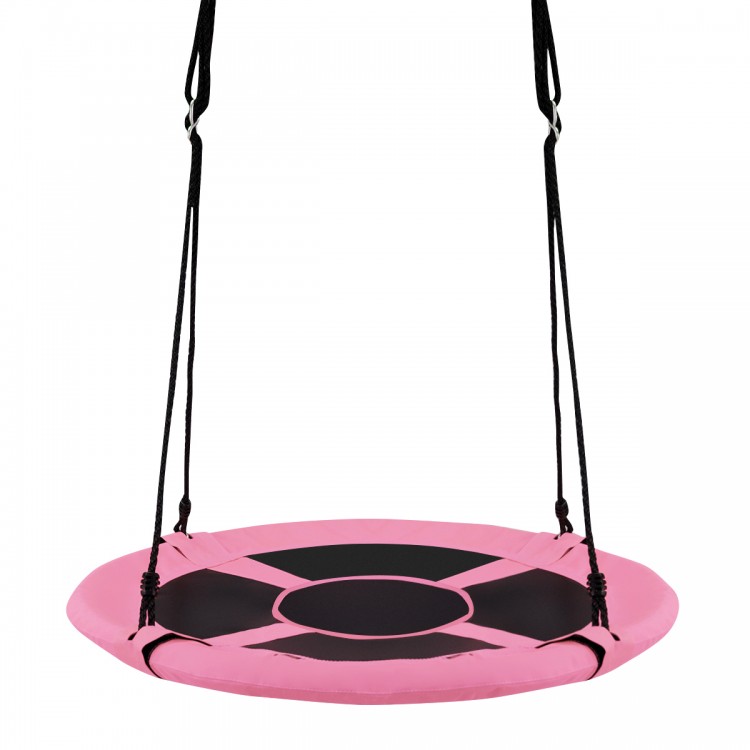 Pink 40-inch kids hanging chair swing with detachable tent, suitable for 2-3 kids, ideal for playroom or backyard.