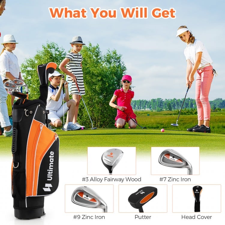 #7 zinc iron from the complete golf club set for children aged 11-13, designed for accuracy and ease of use in orange.