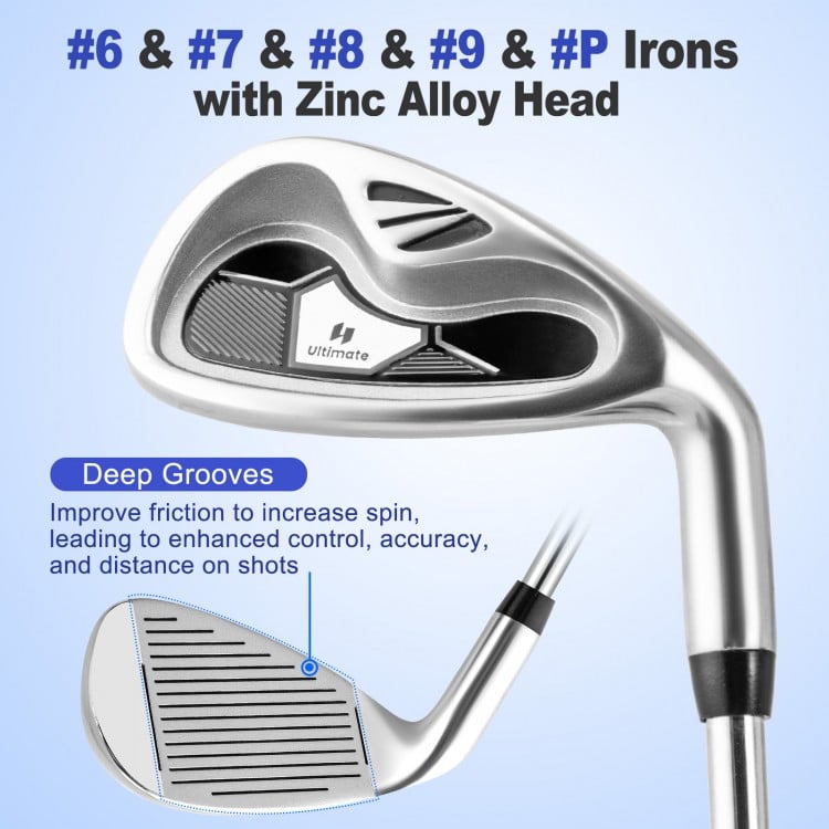 #6, #7, #8, #9 irons with zinc alloy head, featuring deep grooves for improved spin and control in golf.