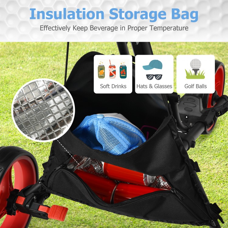 Insulation storage bag of the Folding 3 Wheels Golf Push Cart, designed to keep beverages at the right temperature.