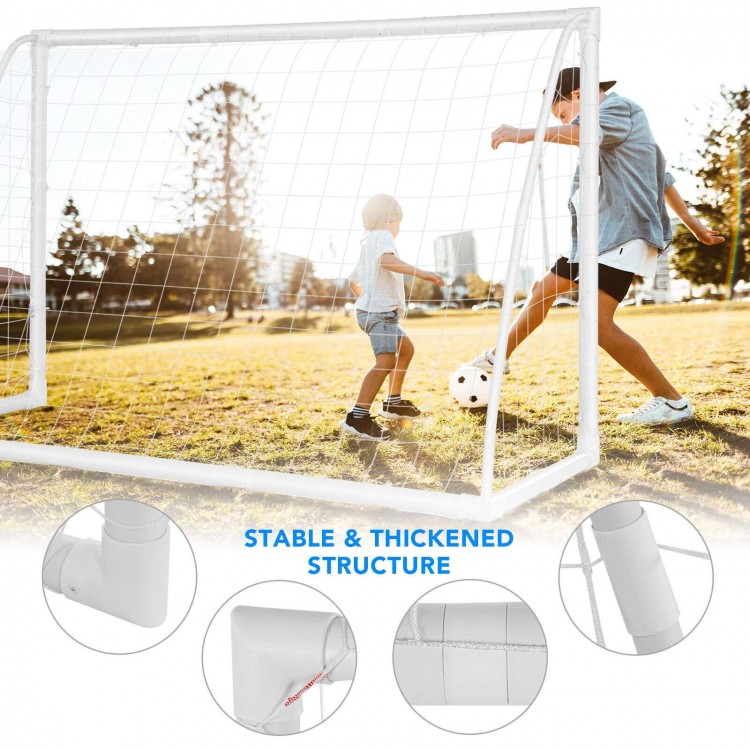 Portable 6 x 4 feet soccer goal with stable UPVC frame and durable PE netting, ideal for kids' practice outdoors.