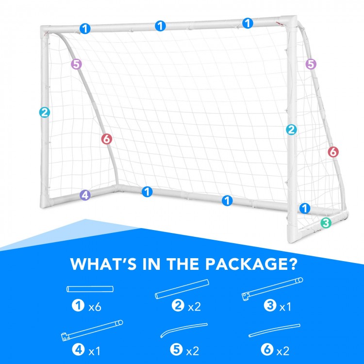 6 x 4 feet soccer goal with strong UPVC frame and durable netting, ideal for kids' practice in various outdoor settings.