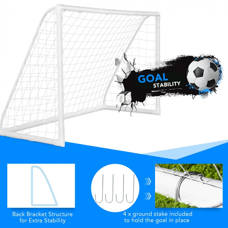 6 x 4 feet soccer goal with strong UPVC frame and durable netting, ideal for outdoor practice and training for kids.
