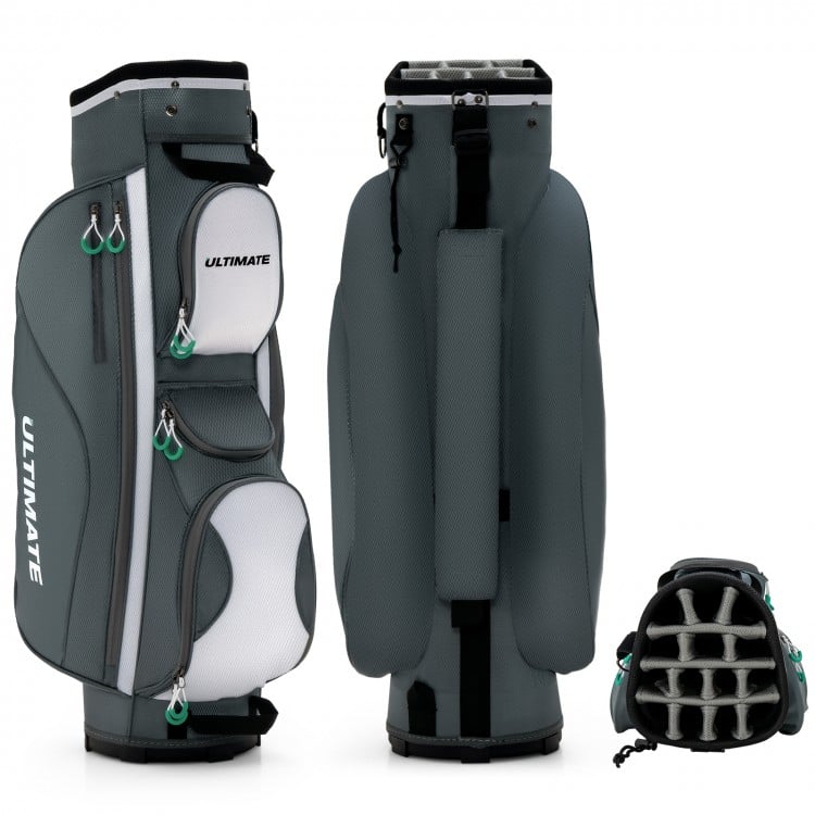 14-way dividers golf cart bag in gray with 7 zippered pockets, umbrella holder, and lightweight design for easy.