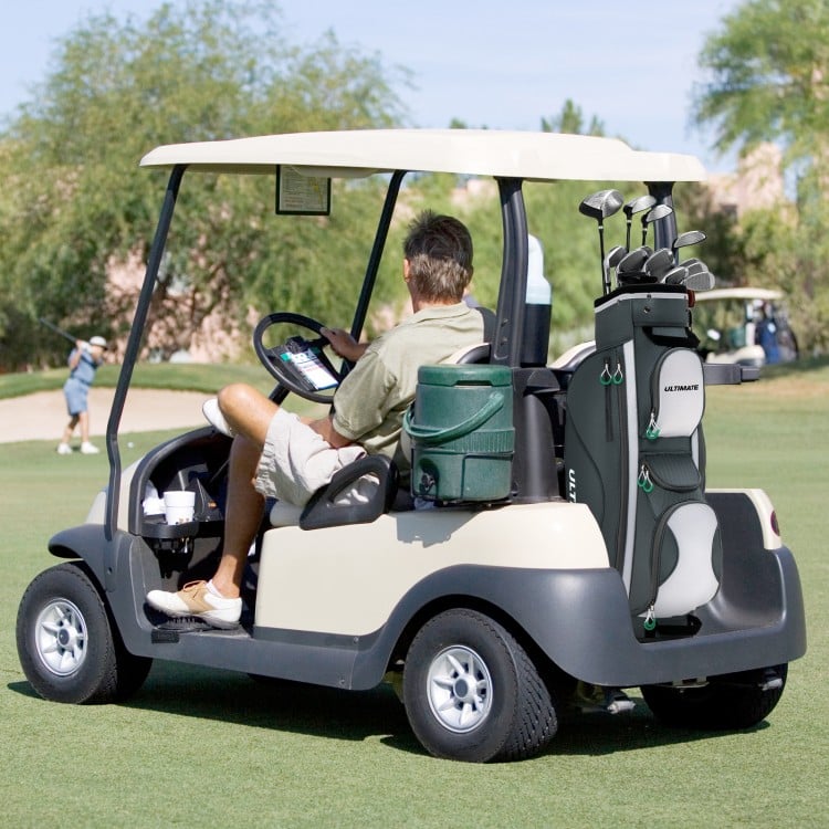 14-way dividers golf cart bag with 7 zippered pockets, including a cooler, designed for easy transport on the course.