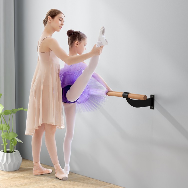 Wall-mounted ballet barre made of solid beech wood, ideal for yoga and dance training at home or studio.