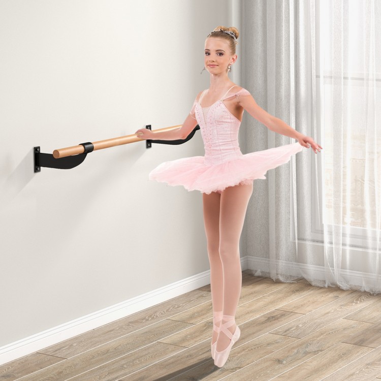 Wall-mounted ballet barre made of solid beech wood, ideal for yoga and dance training in home or studio settings.