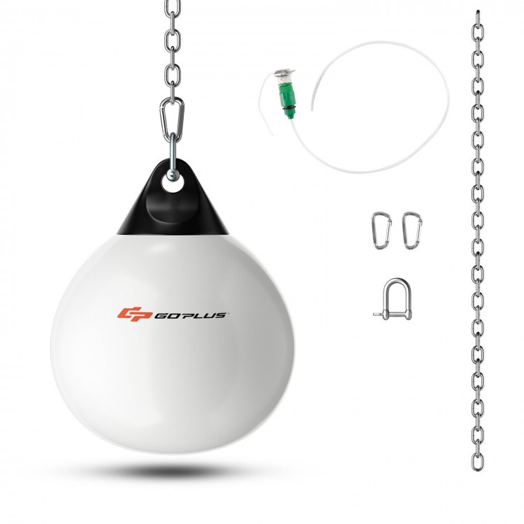 18-inch heavy punching water aqua bag in white with adjustable metal chain, ideal for home and gym workouts.