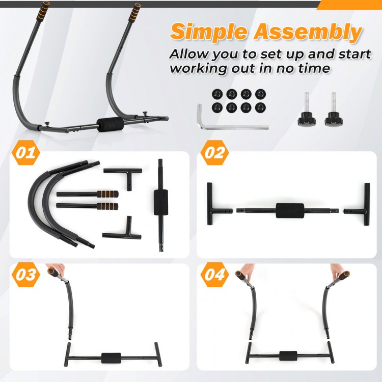 Fitness AB trainer assembly steps showcasing padded support and anti-slip handles for a total body workout.