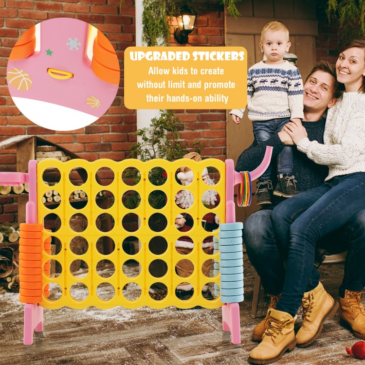 Colorful 4-in-a-Row Connect Game in pink with basketball hoop, perfect for indoor and outdoor family fun.