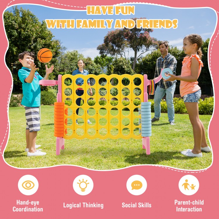 4-in-a-Row Connect Game in pink with basketball hoop, perfect for family gatherings and outdoor fun.