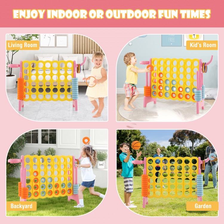 4-in-a-Row Connect Game in pink with basketball hoop, ideal for indoor and outdoor family fun and gatherings.