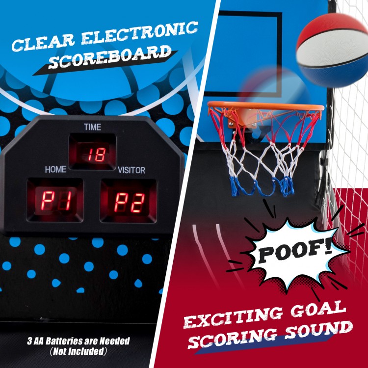 Clear electronic scoreboard of the Dual Shot Basketball Arcade Game with exciting goal scoring sound for 1-4 players.
