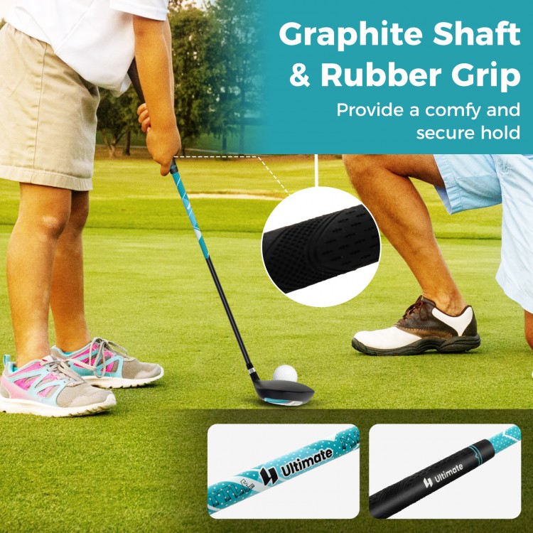 Junior golf club set featuring a graphite shaft and rubber grip, designed for kids aged 8-10, perfect for easy control.