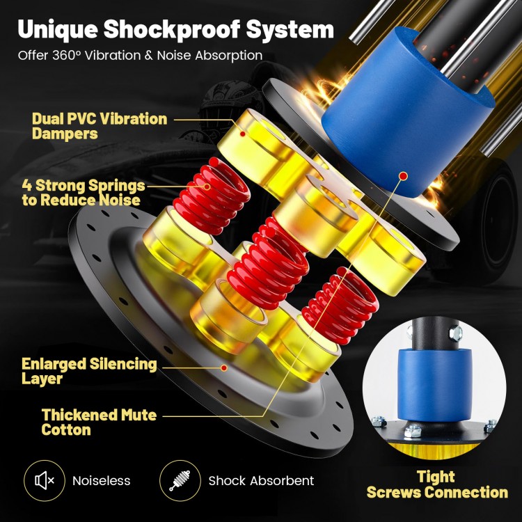 Close-up of the unique shockproof system with dual PVC dampers and strong springs for reduced noise in the punching bag.