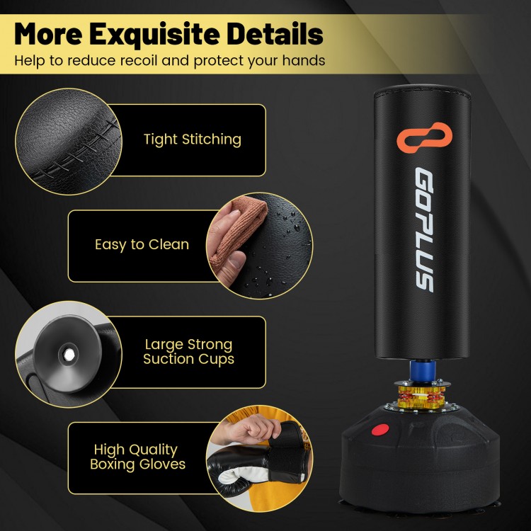 Freestanding punching bag with suction cup base, made of wear-resistant fabric, designed for safe family use and easy.